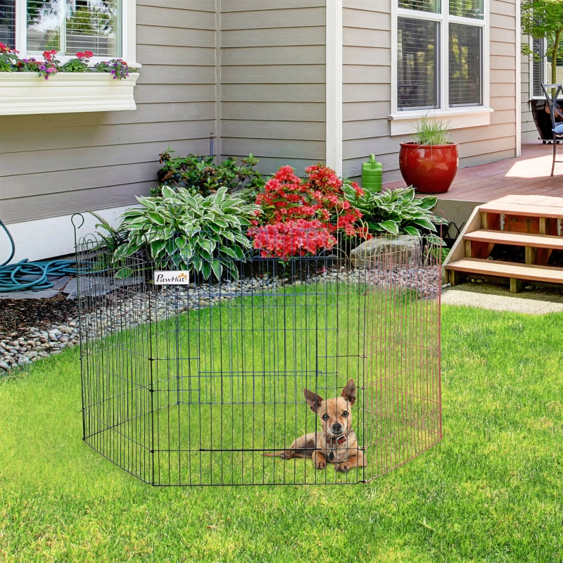 PawHut Pet Playpen Hexagon Dog Puppy Pen Crate Kennel Exercise Fence w/ Door Metal Indoor & Outdoor
