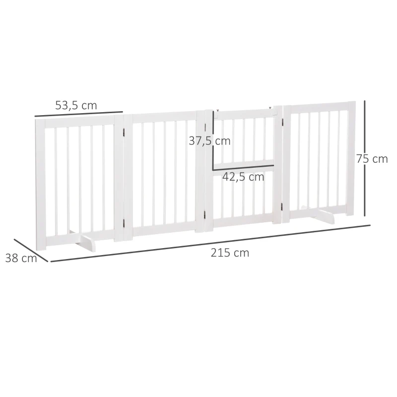 PawHut Wooden Pet Gate 4 Panel Foldable Fence with 2 Support Feet Freestanding Dog Safety Barrier for House Doorway Stairs, White