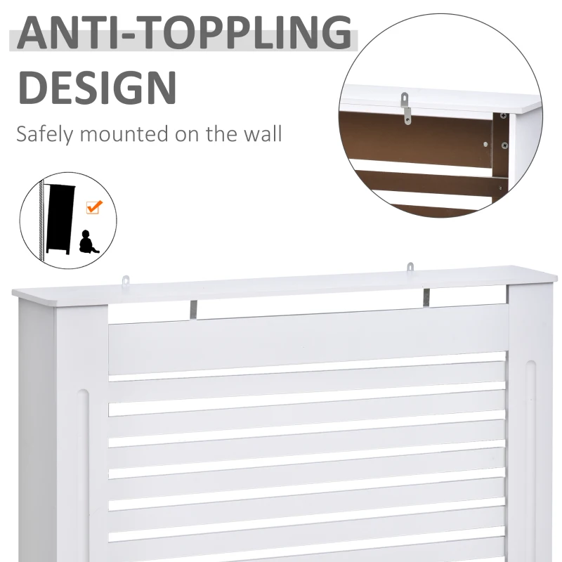 HOMCOM MDF Radiator Cover Wooden Cabinet Shelving Home Office Vertical Slattted Vent White  112L x 19W x 81H