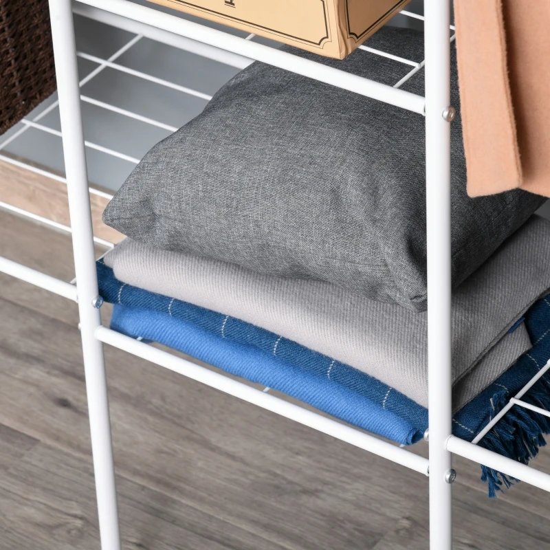 HOMCOM Clothing Garment Rack, Clothes Organizer with Shelves and Bottom Wire Net for Bedroom, Balcony, White
