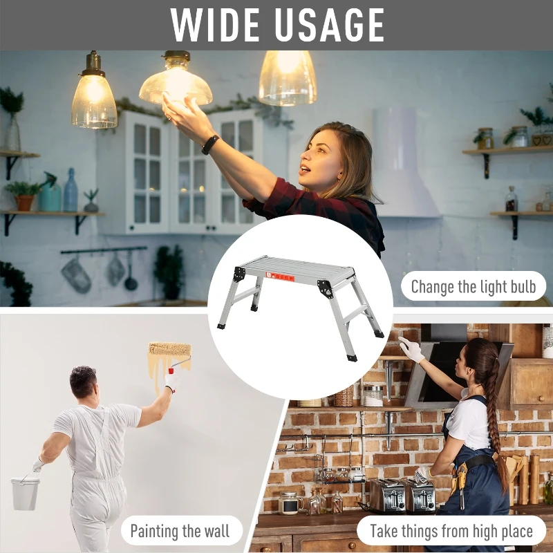 HOMCOM Folding Step Up Hop Up Fold Bench Stool Work Platform 2 Step Ladder Aluminum with Secure Locking 109Lx40Wx50Hcm 150kg