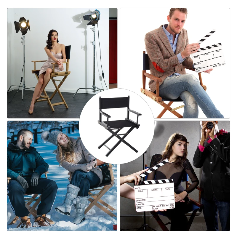 HOMCOM Beech Wooden Frame Directors Chair Foldable Oxford Fabric Seat Easy To Carry&Travel Black