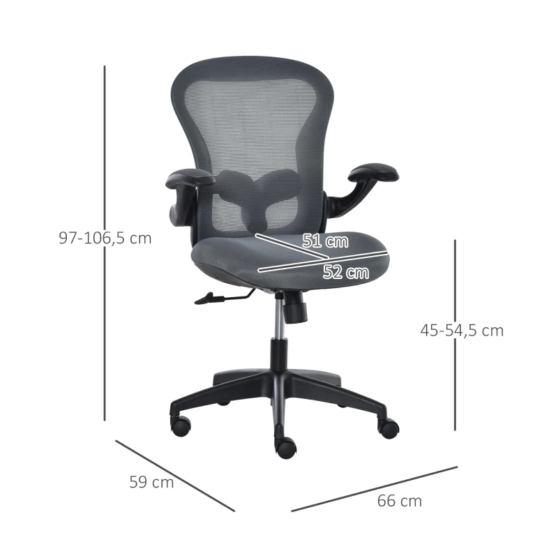 Vinsetto Ergonomic Mesh Office Chair Flip-Up Arm, Grey