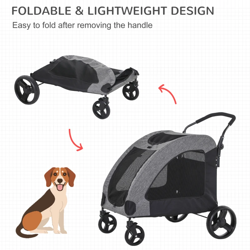 PawHut Dog Stroller 4 Wheels Pet Trolley Carrier Mesh Windows for Medium Large Dogs Traveling Grey
