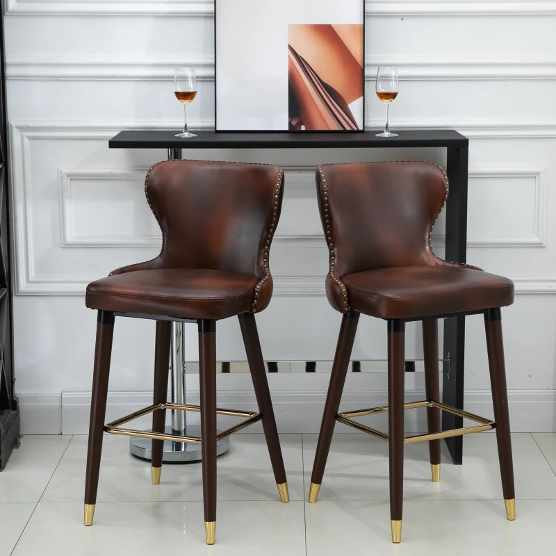 HOMCOM 2 Pieces Home Luxury Counter-Height Bar Chair, European Style,Brown and Golden(m-2)
