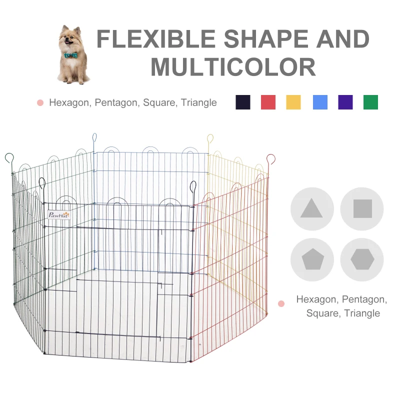PawHut Pet Playpen Hexagon Dog Puppy Pen Crate Kennel Exercise Fence w/ Door Metal Indoor & Outdoor