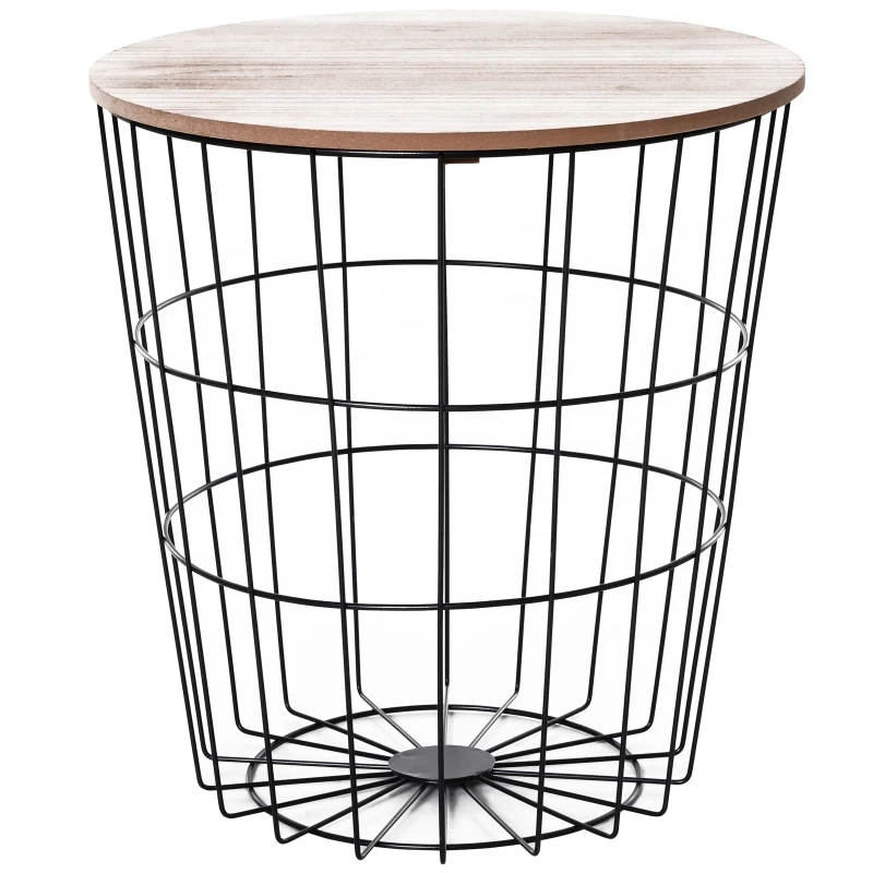 HOMCOM Wood Metal Coffee Round Table W/ Storage Sofa End Side Coffee Table Bedroom Living Room Furniture- Natural Wood Color