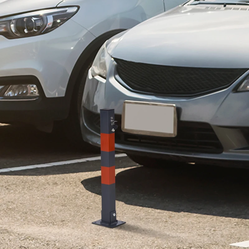 DURHAND Folding Parking Barrier With Reflective Stickers, Car Parking Space Post Lock Manual Parking Blocker Steel