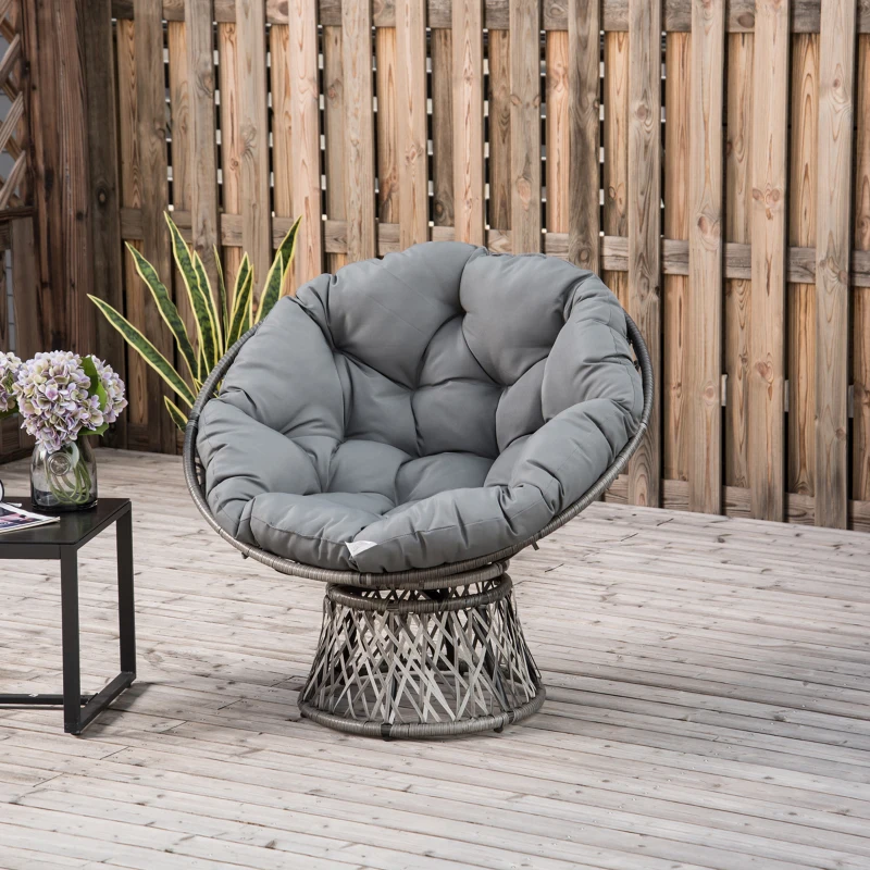 Outsunny 360° Swivel Rattan Papasan Moon Bowl Chair with Padded Cushion Oversized for Outdoor Indoor