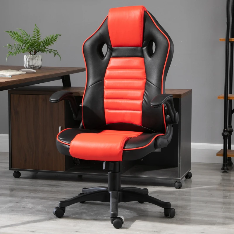 Vinsetto Home Office Video Game Racing Chair Swivel  High Back,  Ergonomic Tilt Design Flip-up Armrest Height Adjustable Free Moving for Working Relaxing
