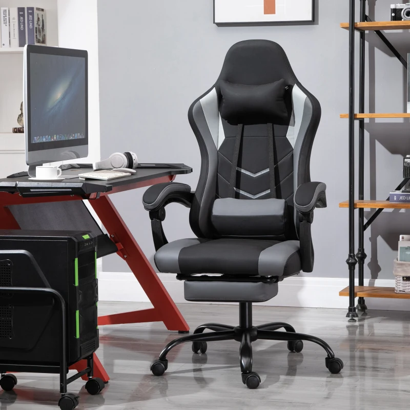 Vinsetto Racing Gaming Chair Faux Leather with Wheels, Armrest, Retractable Footrest, Removable Pillow Home Office,  Black