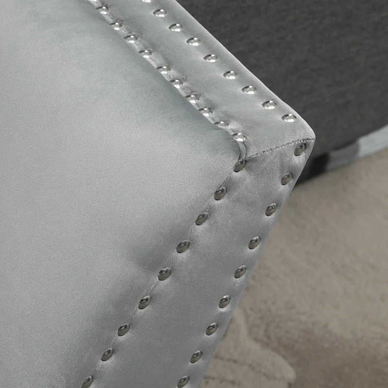 HOMCOM Modern Button Tufted Bench Accent Velvet Upholstered Ottoman for Bedroom, Living Room Entryway, Light Grey