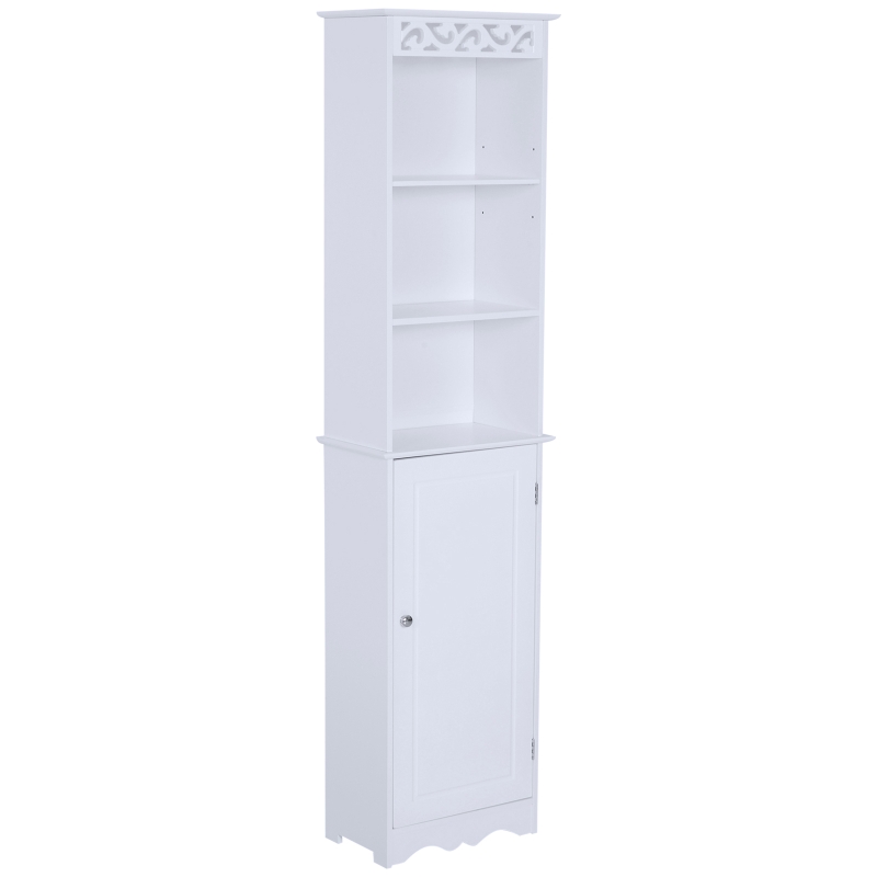 HOMCOM MDF Tall Bathroom Cabinet Longline Narrow Storage Unit Tower Cupboard Organiser w/ Adjustable shelf 160H x 40L x 23Wcm