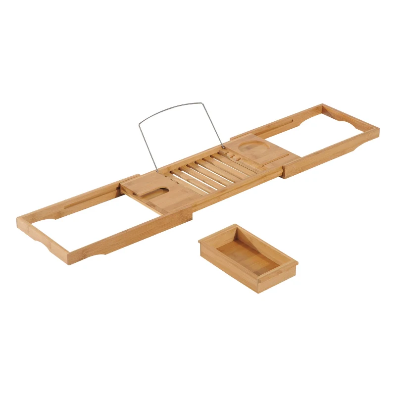 HOMCOM Extendable Bamboo Bathtub Shelf Rack Bath Caddy Tray Bathroom Storage