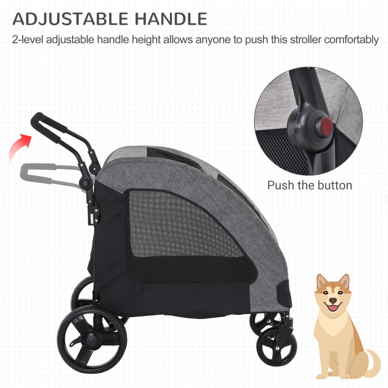 PawHut Dog Stroller 4 Wheels Pet Trolley Carrier Mesh Windows for Medium Large Dogs Traveling Grey