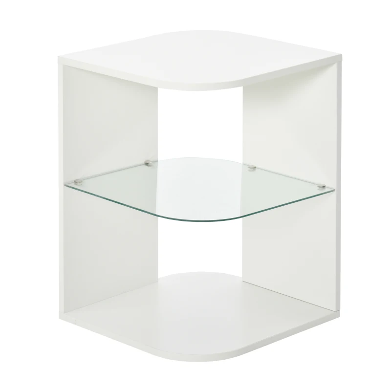 HOMCOM Modern Side Table Three Layer Bedside Table Nightstand with 2 Storage Shelves, for Living room, Bedroom, White