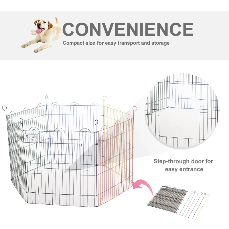 PawHut Pet Playpen Hexagon Dog Puppy Pen Crate Kennel Exercise Fence w/ Door Metal Indoor & Outdoor