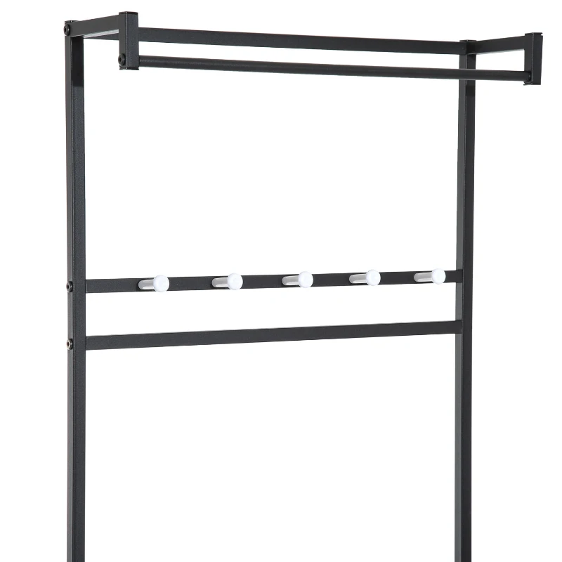 HOMCOM Coat Rack Entryway Coat Hanging Hat Bags Hook Storage Hallway Storage Shelf Footrest Bench Metal Multi Purpose