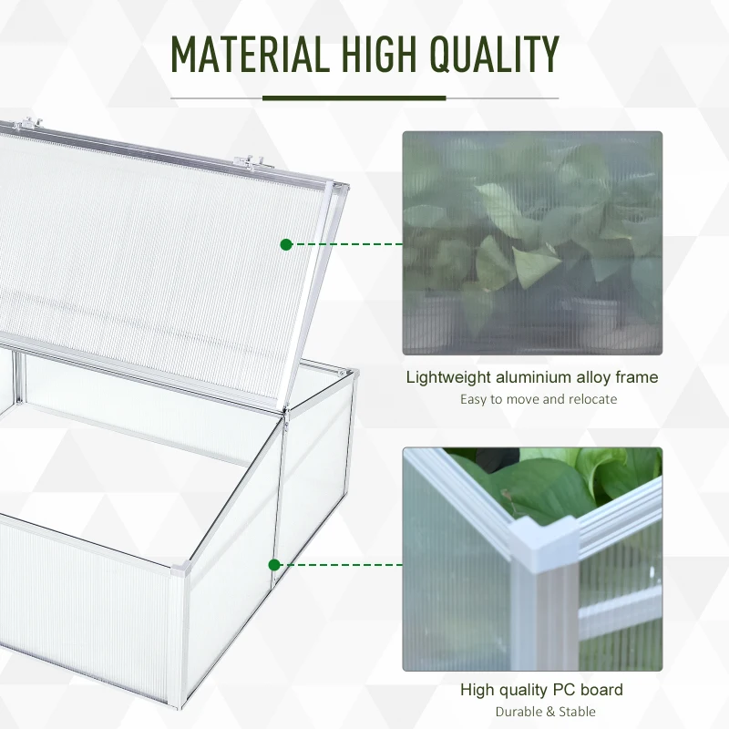 Outsunny Outdoor Greenhouse Polycarbonate Grow House Flower Vegetable Plants Raised Bed Garden Allotment Protector Aluminum Frame 100 x 100 x 48 cm