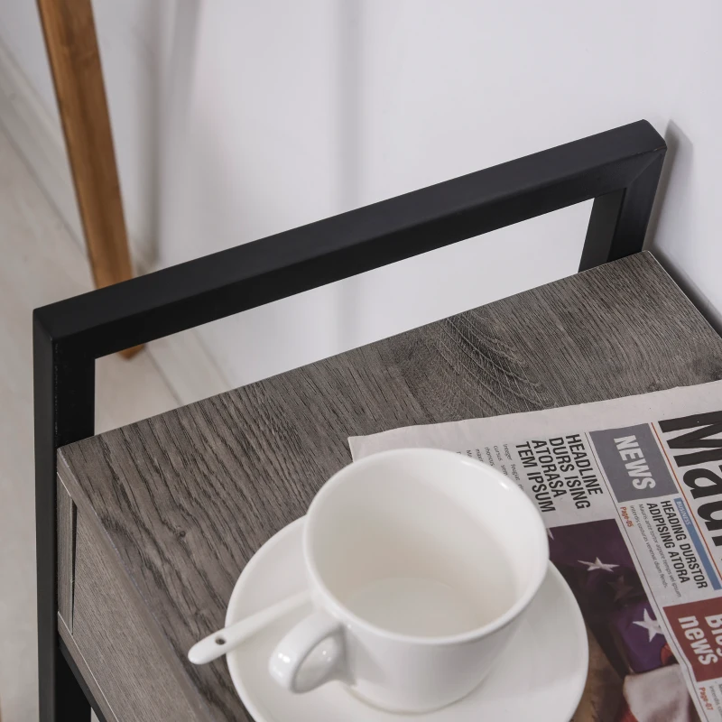 HOMCOM Industrial Style Side Table with 1 Drawer, Shelf, Wheels Wooden Bedside Table Night Stand, Home Furniture, Grey