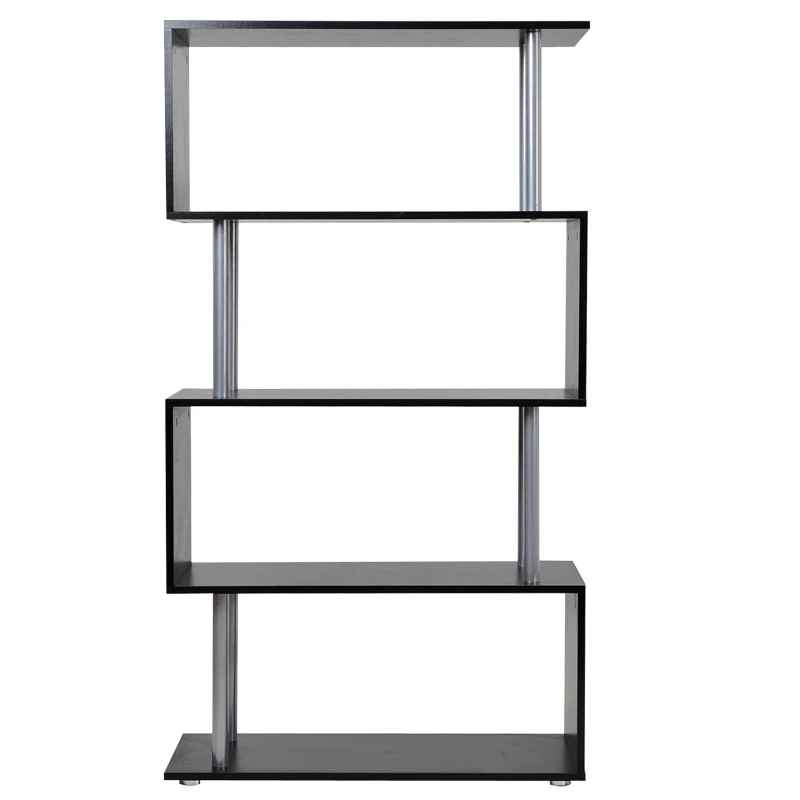 HOMCOM Wooden S Shape Bookcase Bookshelf Dividers Storage Display Unit Black