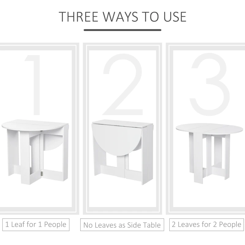HOMCOM Space-saving Drop Leaf Table, Folding Dining Table for Small Space, Kitchen, Dining Room, White