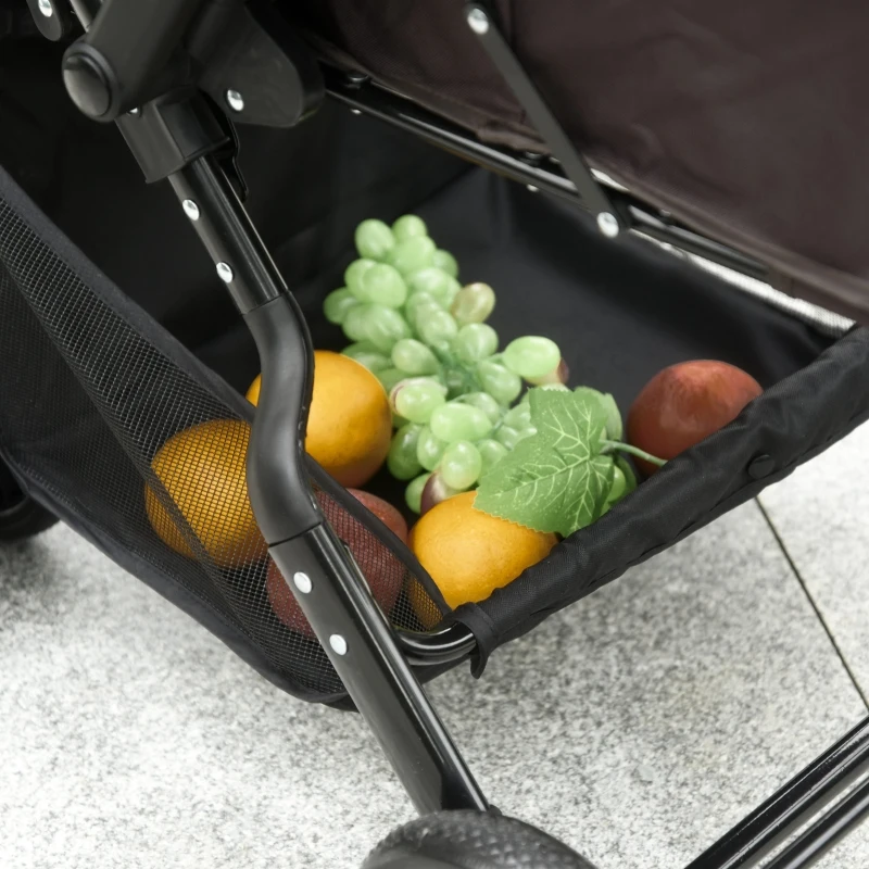 PawHut Pet Stroller Foldable Design for Dogs Cats Travel Carrier Bag 4-Wheel Carring Case with Storage Basket Zipper Universal Wheel Brown Black