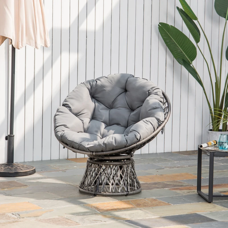 Outsunny 360° Swivel Rattan Papasan Moon Bowl Chair with Padded Cushion Oversized for Outdoor Indoor