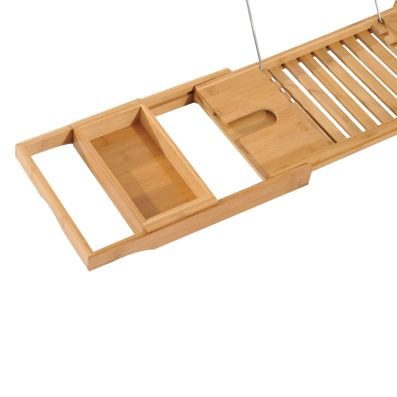 HOMCOM Extendable Bamboo Bathtub Shelf Rack Bath Caddy Tray Bathroom Storage