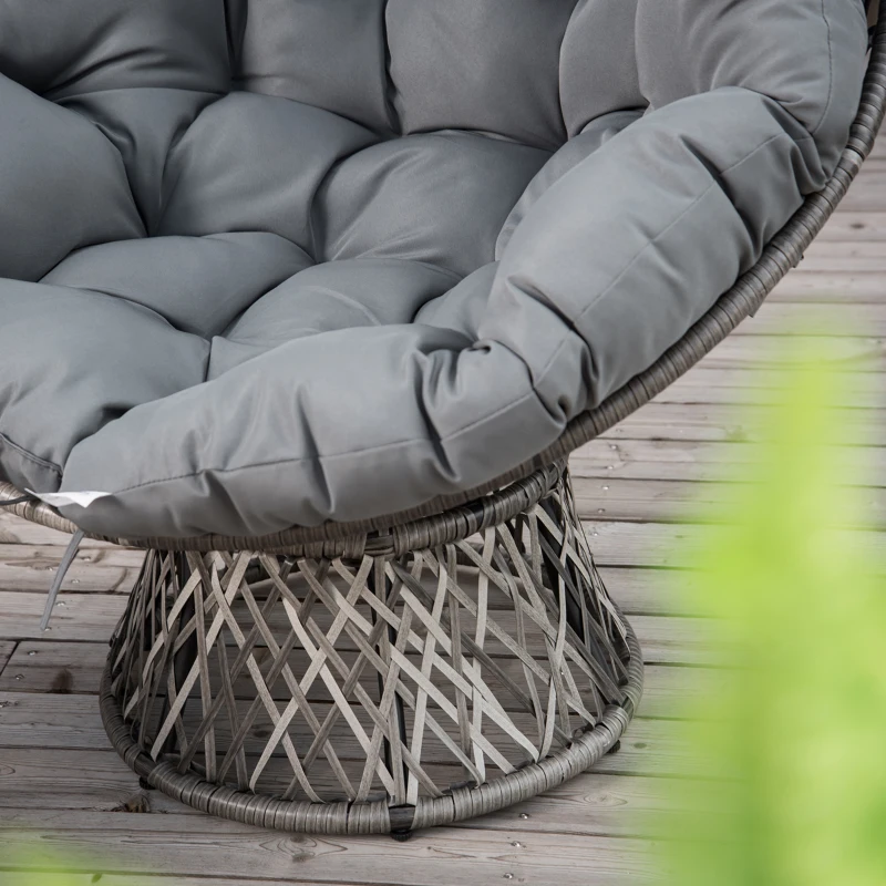 Outsunny 360° Swivel Rattan Papasan Moon Bowl Chair with Padded Cushion Oversized for Outdoor Indoor