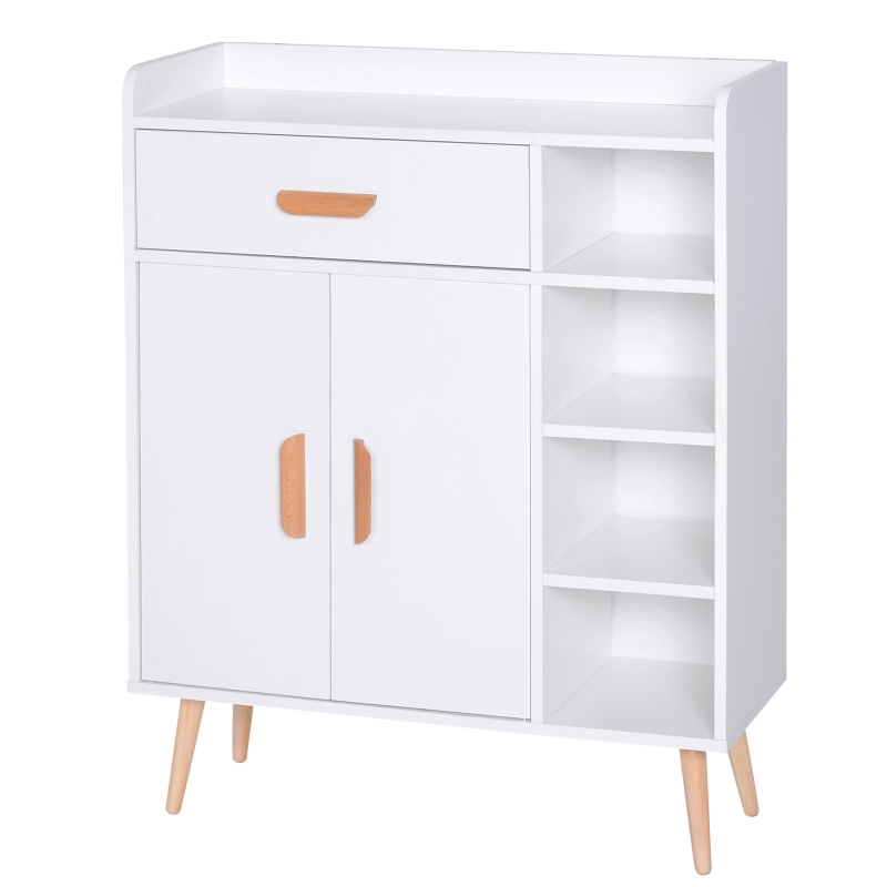 HOMCOM Hallway Console Side Cabinet 4 shelves Door Storage Unit Balcony Sideboard Bookcase with Legs Walnut 96H x 80L x 29.5W cm White
