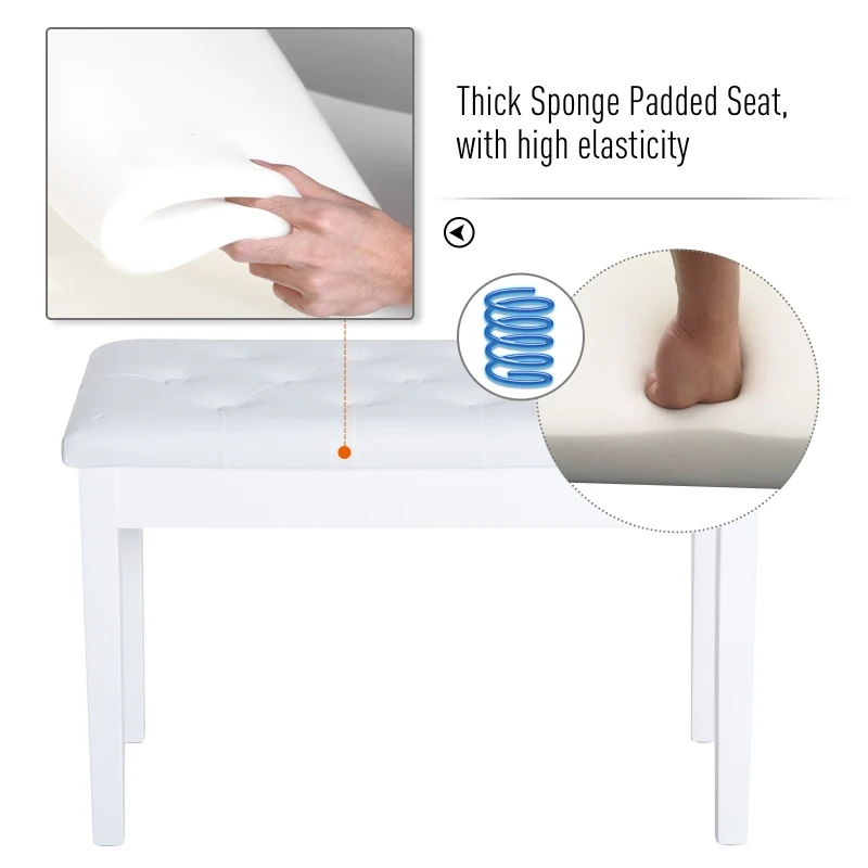 HOMCOM Faux Leather Piano Stool Makeup Dressing Stool Bench Dressing Table Seat with Storage 76x36x50cm,White