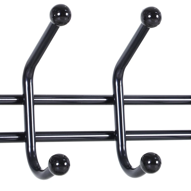 HOMCOM Coat Rack Stand Hall Tree Hallway Furniture with 18 Hooks 3-Tier Shoe Rack Metal Frame for Entryway Bedroom Living Room Black