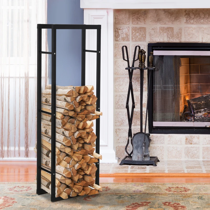 HOMCOM Metal Firewood Log Holder Rack Elevated w/ Balanced Base Side Rails Indoor Outdoor Traditional Fireplace Log Storage Cradle 150 x 40 x 25cm