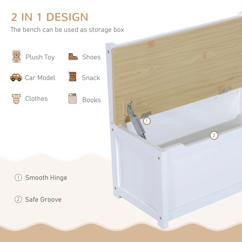 HOMCOM 4-Piece Kids Table and Chair Set with 2 Wooden Chairs, 1 Storage Bench, and Interesting Modern Design, Natural/White