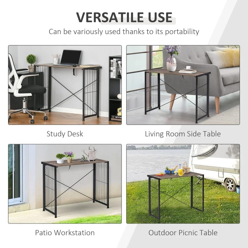 HOMCOM Folding Computer Desk Writing Study Table Industrial Home Office Workstation, 90 x 45 x 74cm, Rustic Brown