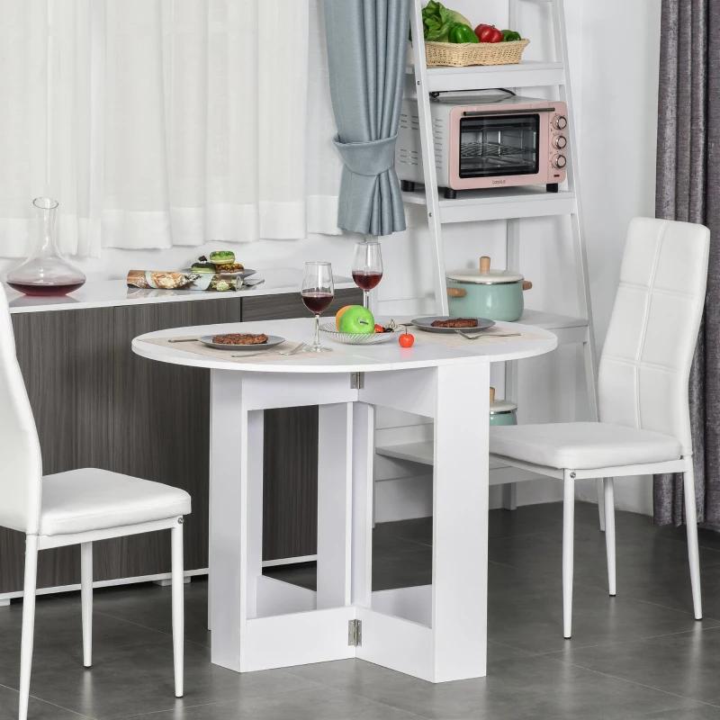 HOMCOM Space-saving Drop Leaf Table, Folding Dining Table for Small Space, Kitchen, Dining Room, White