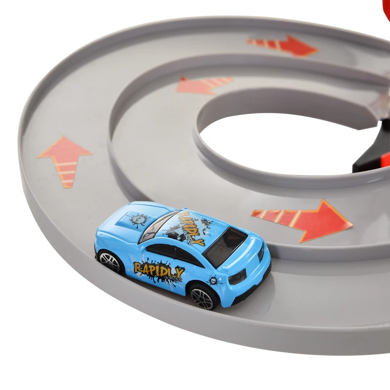 HOMCOM 55 Pcs Kids Parking Lot Play Set 3 Storey Garage Playset Cars Helicopter Elevator Slopes Traffic Accessories Fun Racetrack for 3 Year Old +