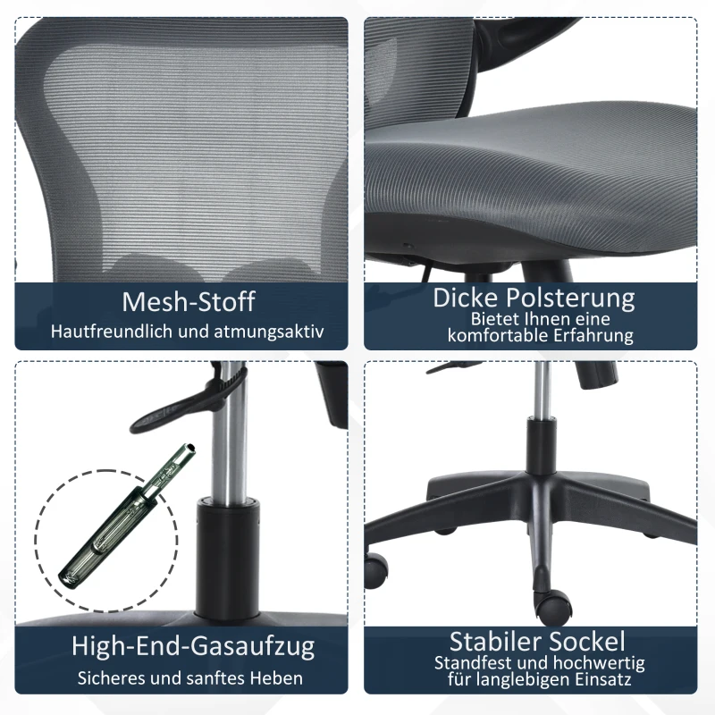 Vinsetto Ergonomic Mesh Office Chair Flip-Up Arm, Grey