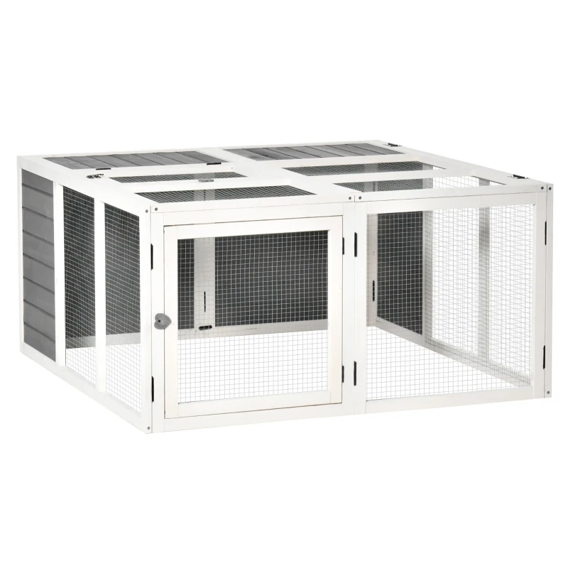 PawHut Rabbit Hutch Small Animal Guinea Pig House Ferret Bunny Cage Duck House Rabbit Hideaway Chinchilla Cage Outdoor Indoor Backyard with Openable Roof Grey 120x120x60cm