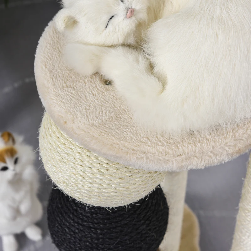PawHut Luxury Plush Cat Tree Climbing Frame Activity Center with Sisal Scratching Posts Perches Scratching Balls, Beige