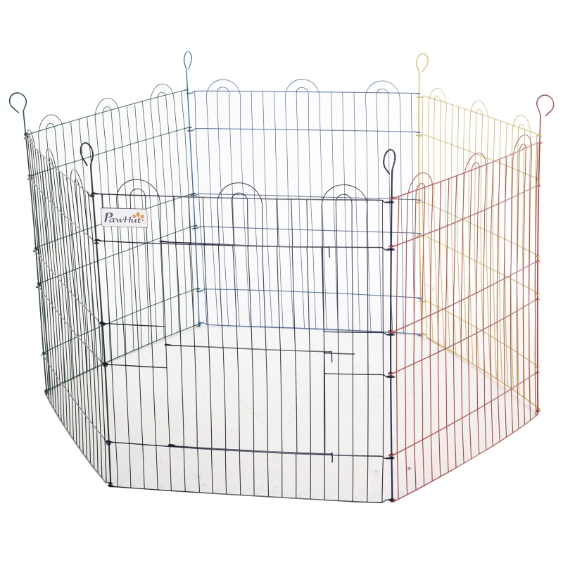 PawHut Pet Playpen Hexagon Dog Puppy Pen Crate Kennel Exercise Fence w/ Door Metal Indoor & Outdoor
