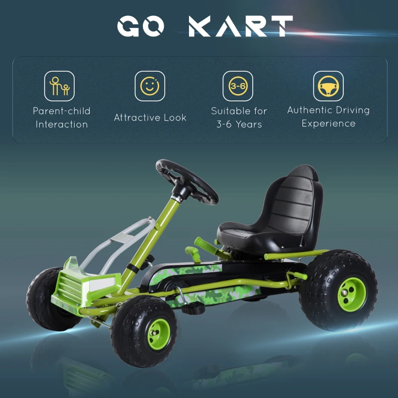 HOMCOM Kids Children Pedal Go Kart Ride on Car Adjustable Seat Braking System - Green