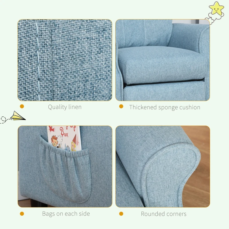 HOMCOM Kids Recliner Sofa Angle Adjustable Single Lounger Armchair Children Games Chair with Footrest for 3-5 years, Blue