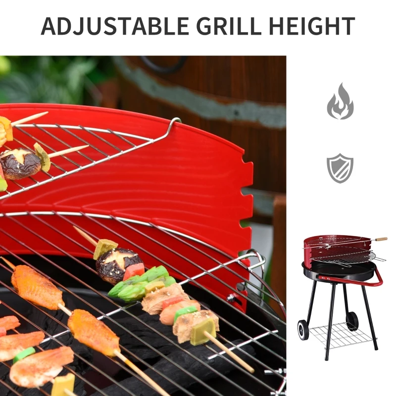 Outsunny New Outdoor BBQ Garden Charcoal Barbecue Cooking Grill Trolley with Wheel - Red