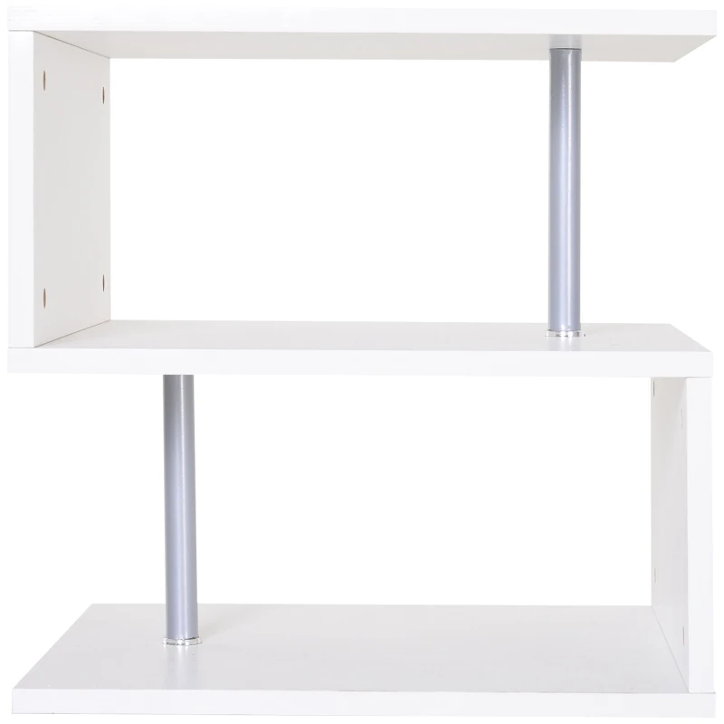 HOMCOM Coffee End Table S shape 2 Tier Storage Shelves Organizer Versatile Home office furniture (White)