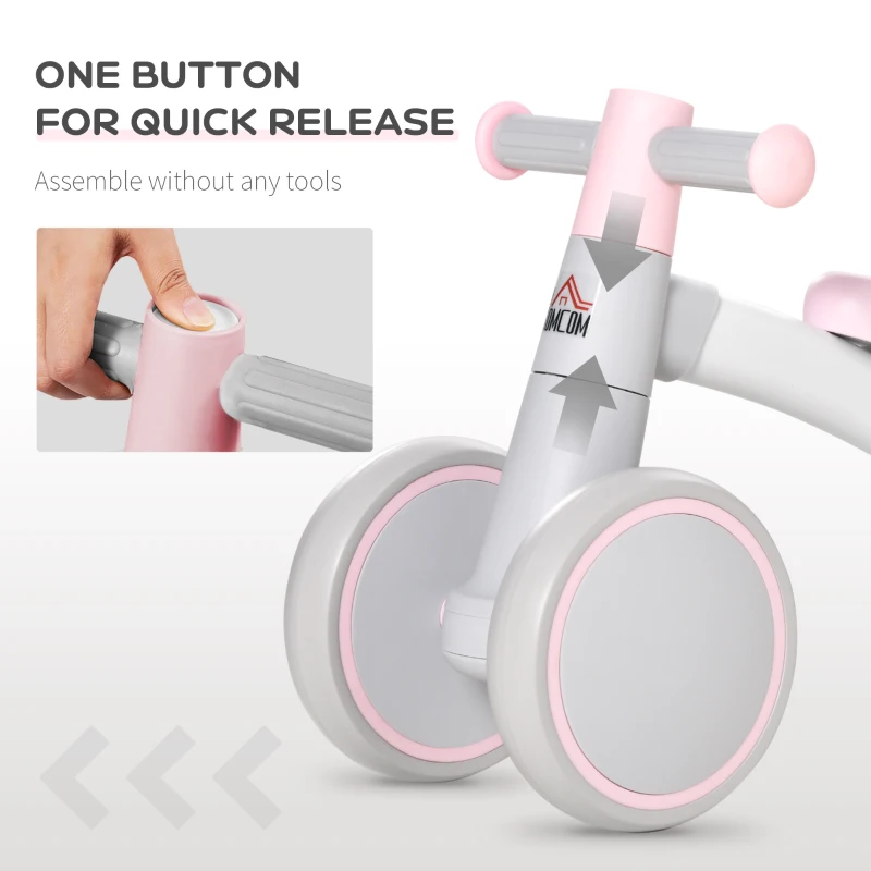 HOMCOM Baby Balance Bike Ride On Walker Push Bike Quick Release Kids Toddler First Bike Birthday Toy Gift for 1-3 Years Pink