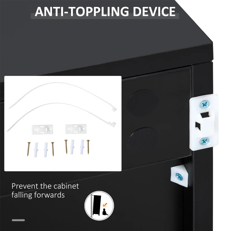 HOMCOM High Gloss Frame Sideboard, Side Cabinet, Push-Open Design with 2 Drawer for Living Room, Bedroom, Light Grey and Black