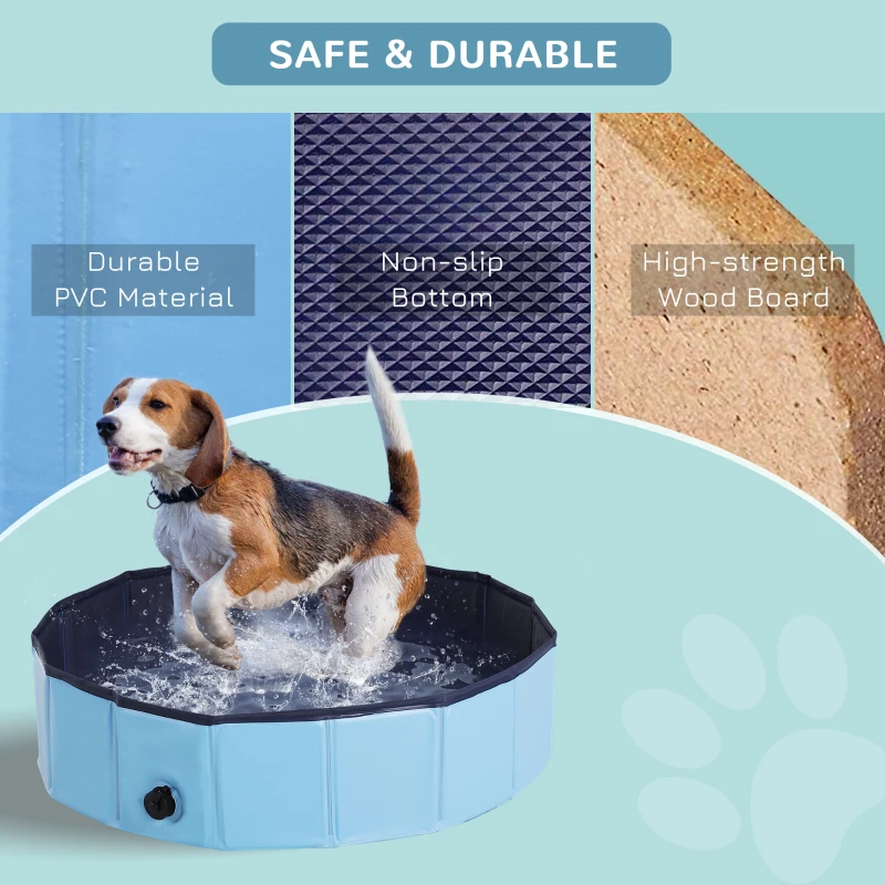 PawHut Foldable Dog Paddling Pool Pet Cat Swimming Pool Indoor/Outdoor Collapsible Summer Bathing Tub Shower Tub Puppy Washer (Φ80 × 20H cm, Blue)