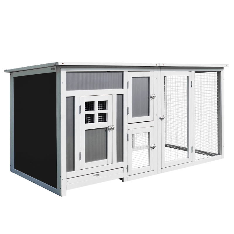 PawHut Wood Chicken Coop Hutch Hen House Cage PC Roof w/ Run Nest Box Deluxe 160 x 75 x 80 cm